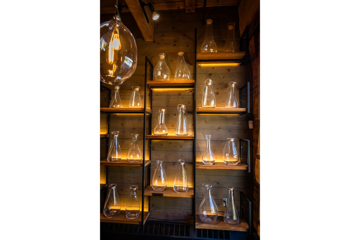 The case with works by master glassmakers.